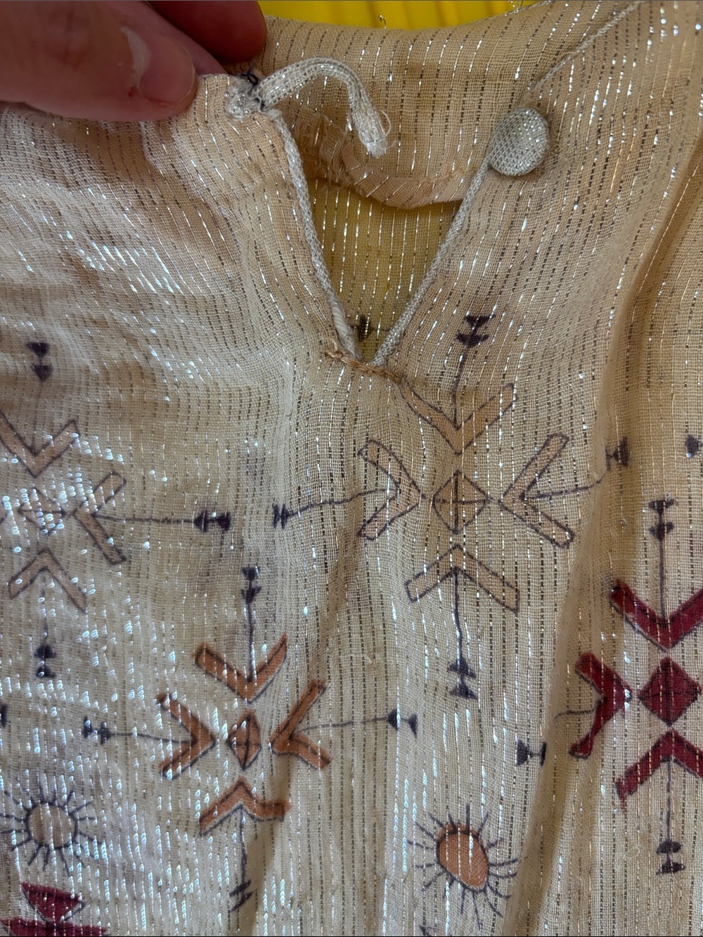 Embroidered Cream Boho Sleeveless Blouse with Red & Yellow Motif - Picture 15 of 16